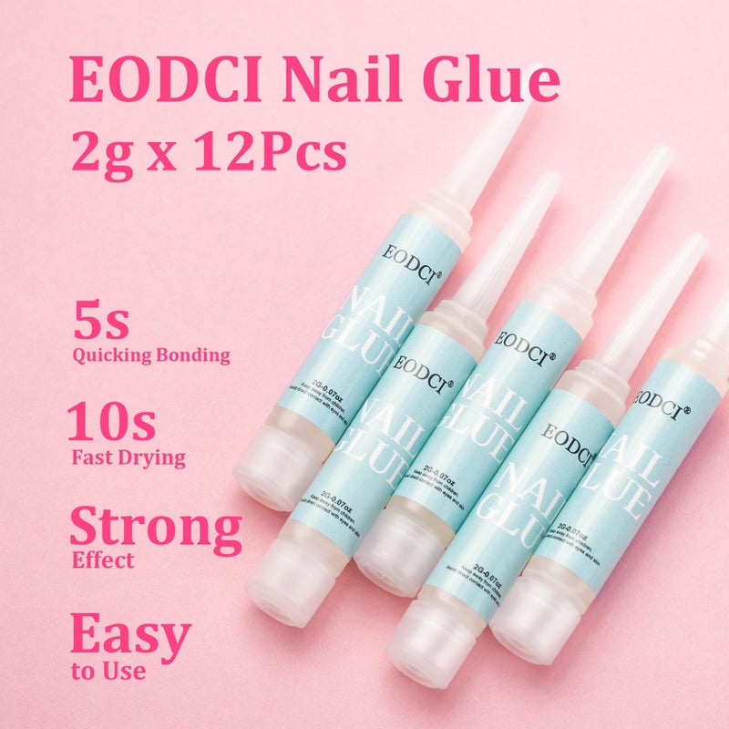 EODCI 12pcs Nail Glue Super Strong for Acrylic Nails Press on Nails Professional for Nail Tips Fake Nails False Nails Long Lasting Glue for Stick On Nails Broken - Image 3